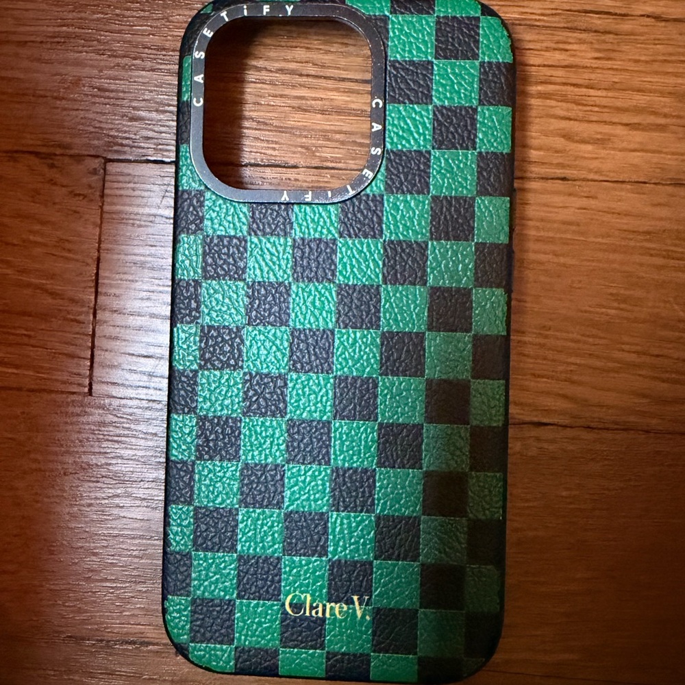 Clare V Green and Black Checkered Phone Case